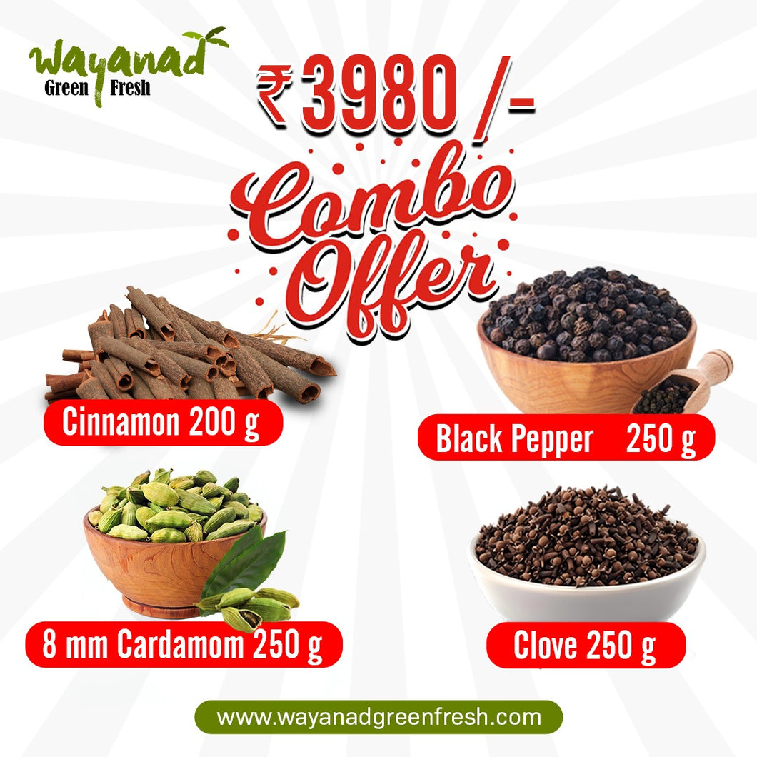4 Items Combo Offer [Cardamom | Clove | Black Pepper | Cinnamon] - [इलायची | लौंग | काली मिर्च | दालचीनी]
