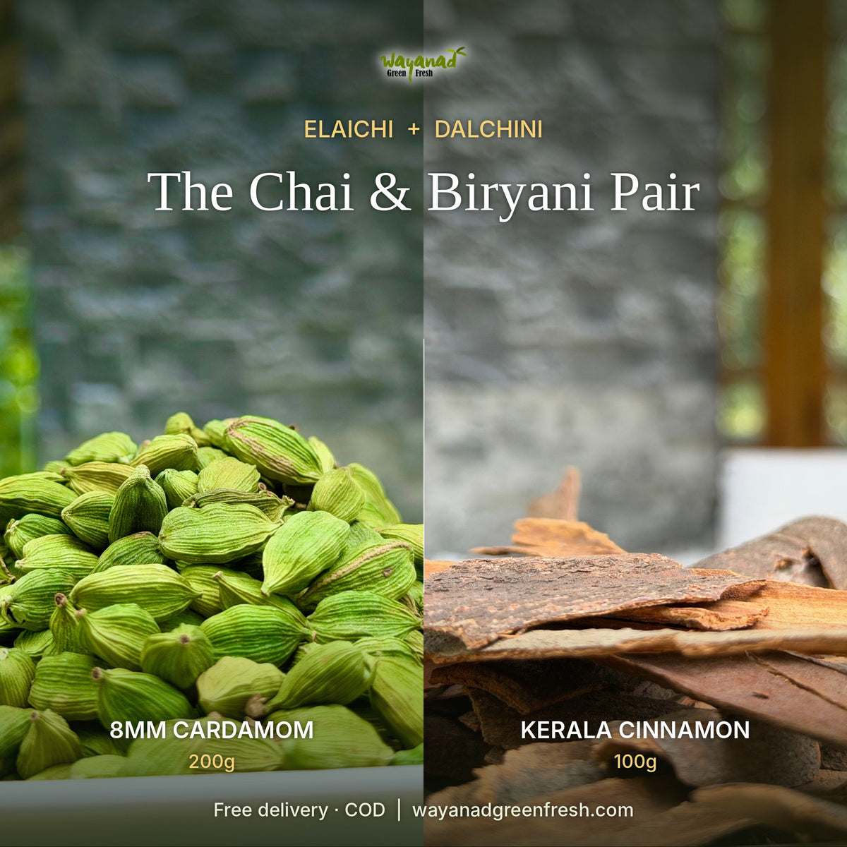 Elaichi + Dalchini Combo | 8mm Cardamom 200g + Cinnamon 100g | इलायची + दालचीनी